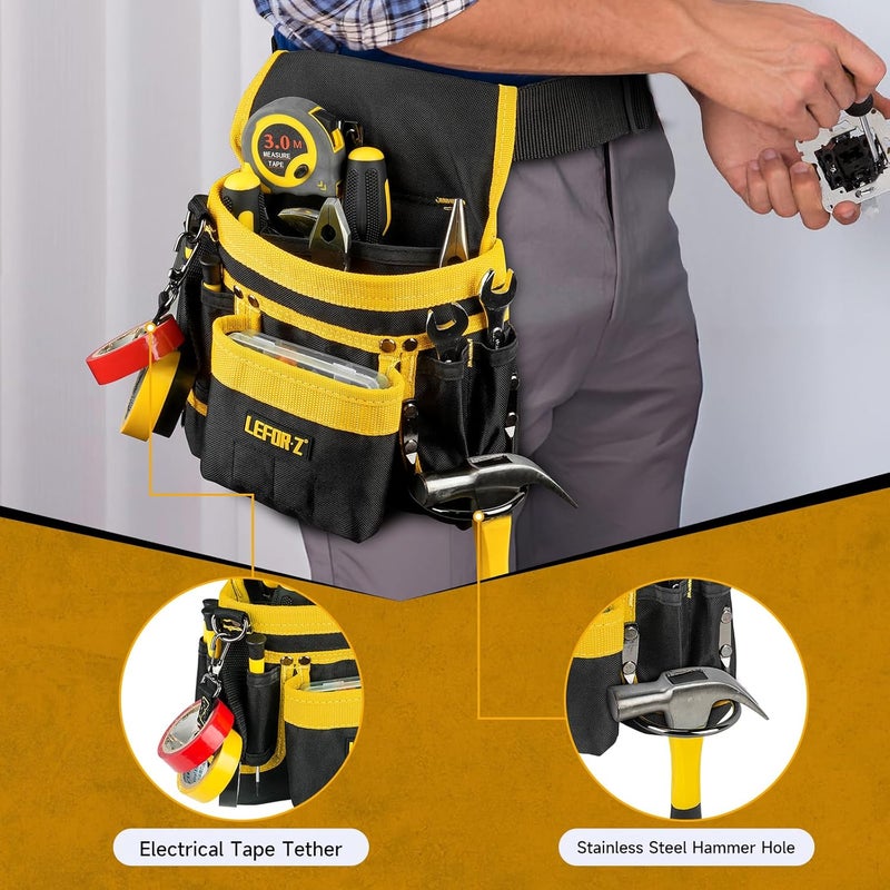 LEFORZ Tool Belt,Magnetic Tool Pouch,14-Pockets Tool Belts for Men,Detachable & Adjustable Tool Pouch belt for Electrician,Carpenter,Construction,Work Apron,Utility Belt,Black-Yellow - Image 4